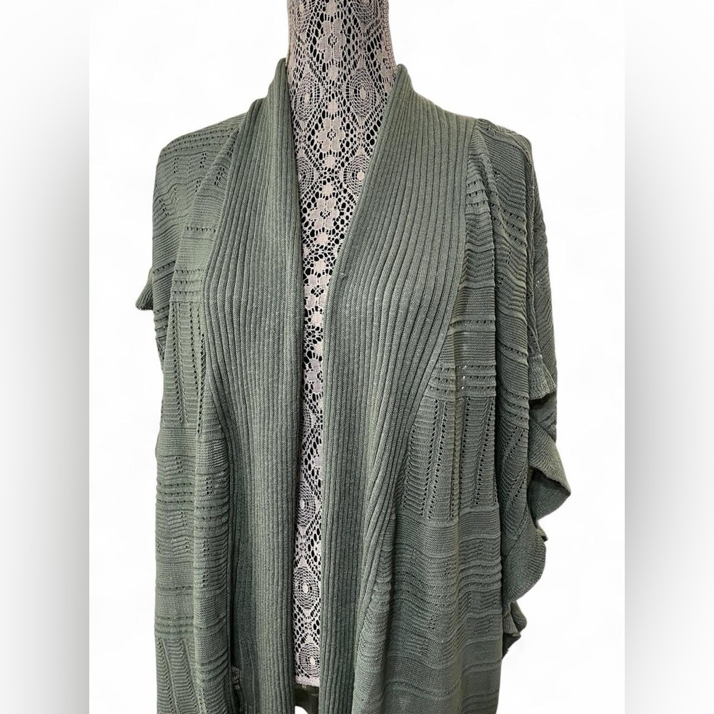 BloomChic Olive Open-Front Ribbed Knit Cardigan - Picture 7 of 8